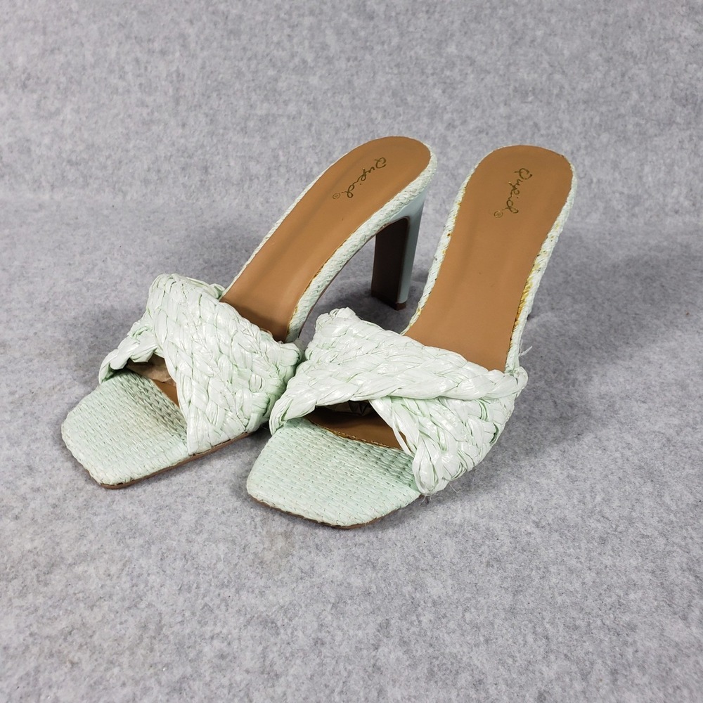 Qupid‎ Womens Size 8 Mint Green Woven Block Heel Mules Square Toe Sandals New